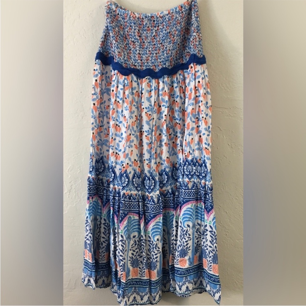 Farm Rio x Anthropologie Blue Ruffled Printed Tapestry Maxi Skirt - Picture 9 of 12